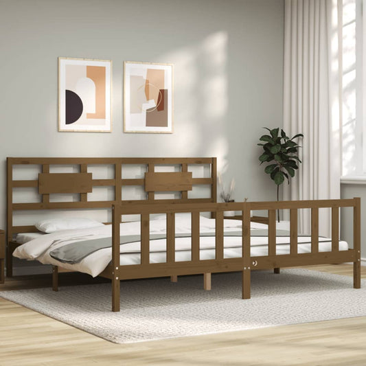 vidaXL Bed Frame with Headboard Honey Brown Super King Size Solid Wood