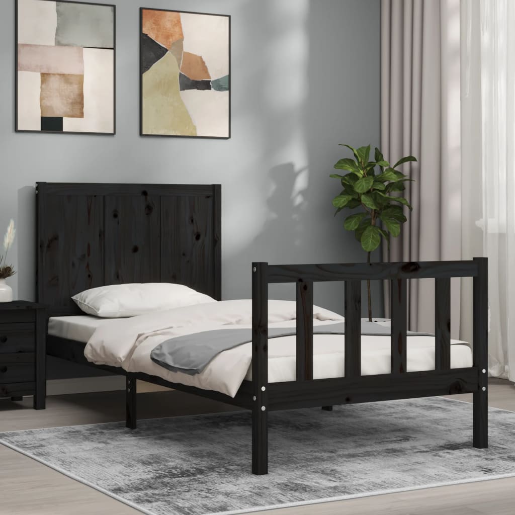 vidaXL Bed Frame with Headboard Black Small Single Solid Wood