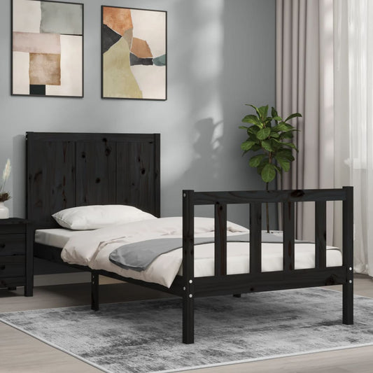 vidaXL Bed Frame with Headboard Black Small Single Solid Wood