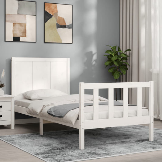 vidaXL Bed Frame with Headboard White Single Solid Wood