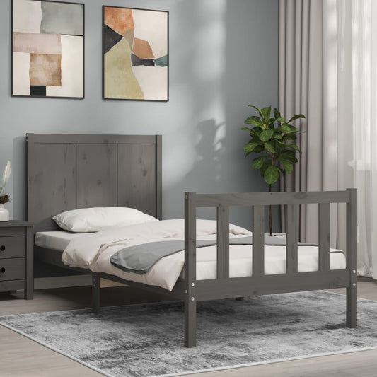 vidaXL Bed Frame with Headboard Grey Single Solid Wood