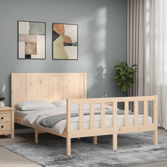 vidaXL Bed Frame with Headboard Small Double Solid Wood