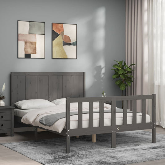 vidaXL Bed Frame with Headboard Grey Small Double Solid Wood