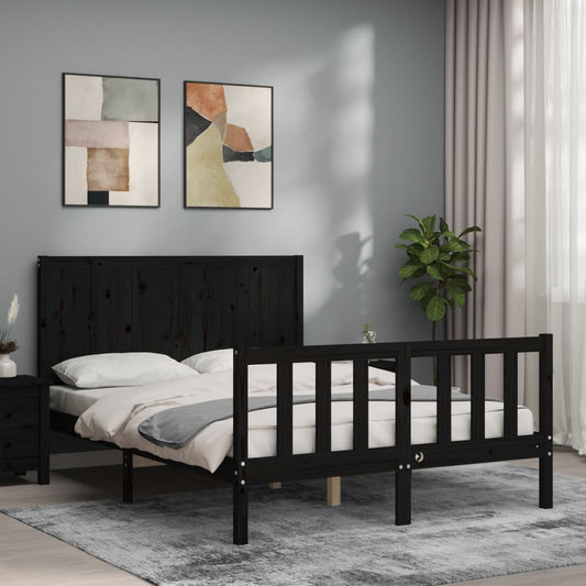 vidaXL Bed Frame with Headboard Black Small Double Solid Wood