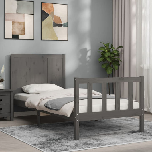 vidaXL Bed Frame with Headboard Grey 90x200 cm Solid Wood