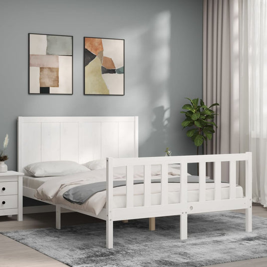 vidaXL Bed Frame with Headboard White 140x200 cm Solid Wood