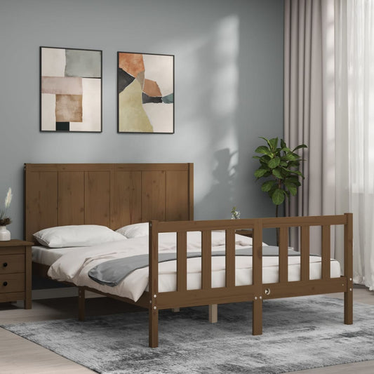vidaXL Bed Frame with Headboard Honey Brown 140x200 cm Solid Wood