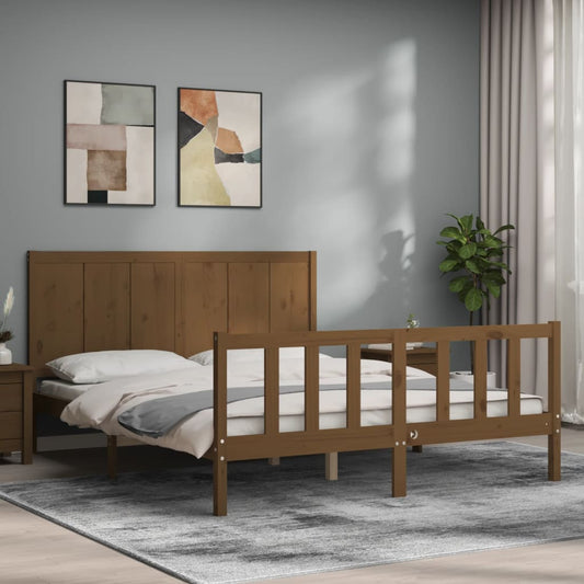 vidaXL Bed Frame with Headboard Honey Brown King Size Solid Wood
