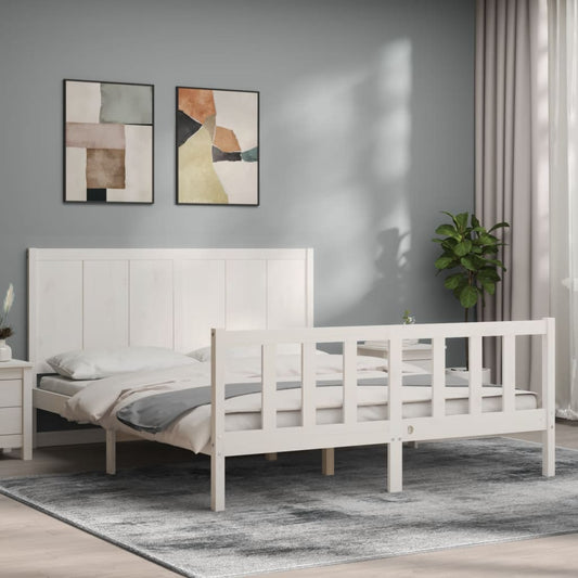 vidaXL Bed Frame with Headboard White 160x200 cm Solid Wood