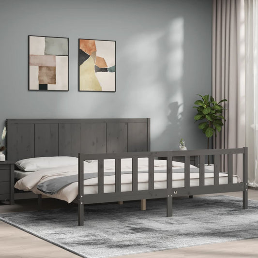 vidaXL Bed Frame with Headboard Grey 200x200 cm Solid Wood