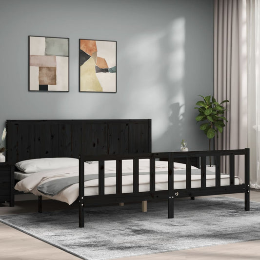 vidaXL Bed Frame with Headboard Black 200x200 cm Solid Wood
