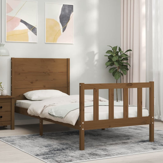 vidaXL Bed Frame with Headboard Honey Brown Single Solid Wood