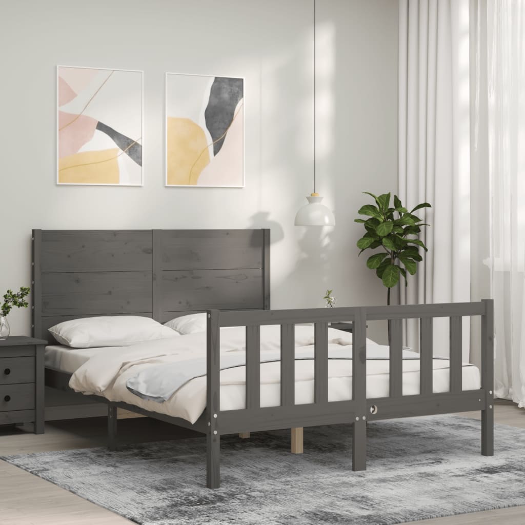 vidaXL Bed Frame with Headboard Grey Small Double Solid Wood