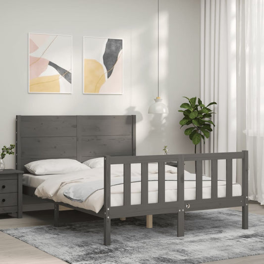 vidaXL Bed Frame with Headboard Grey Small Double Solid Wood