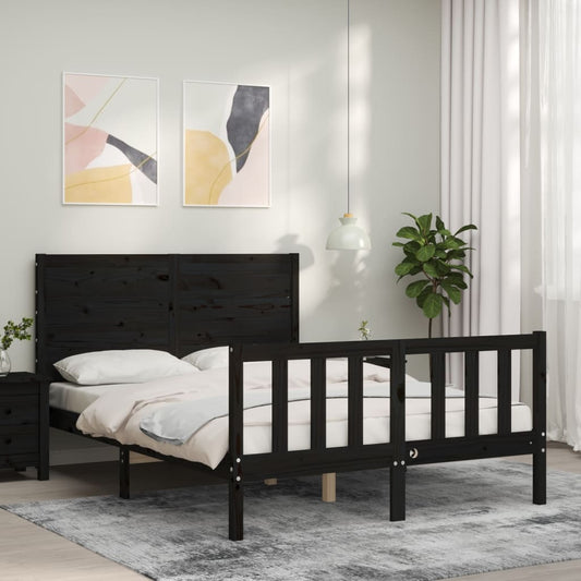 vidaXL Bed Frame with Headboard Black Small Double Solid Wood