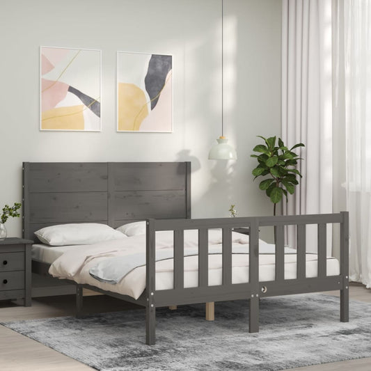 vidaXL Bed Frame with Headboard Grey 140x190 cm Solid Wood