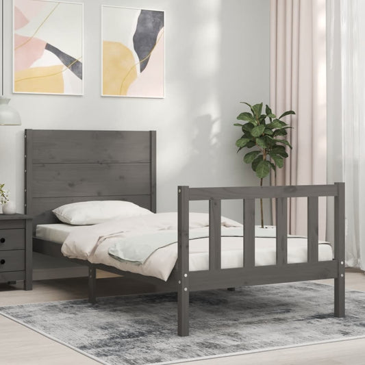 vidaXL Bed Frame with Headboard Grey 90x200 cm Solid Wood