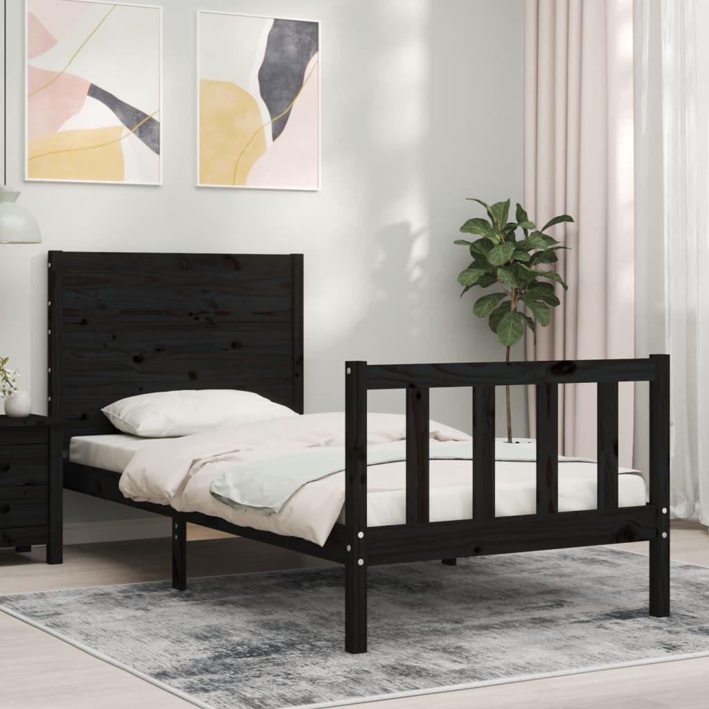 vidaXL Bed Frame with Headboard Black 90x200 cm Solid Wood