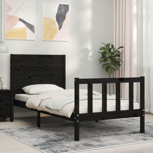 vidaXL Bed Frame with Headboard Black 90x200 cm Solid Wood