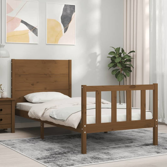 vidaXL Bed Frame with Headboard Honey Brown 100x200 cm Solid Wood