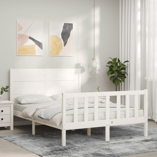 vidaXL Bed Frame with Headboard White 140x200 cm Solid Wood