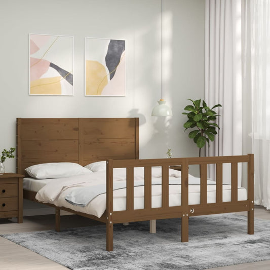 vidaXL Bed Frame with Headboard Honey Brown 140x200 cm Solid Wood