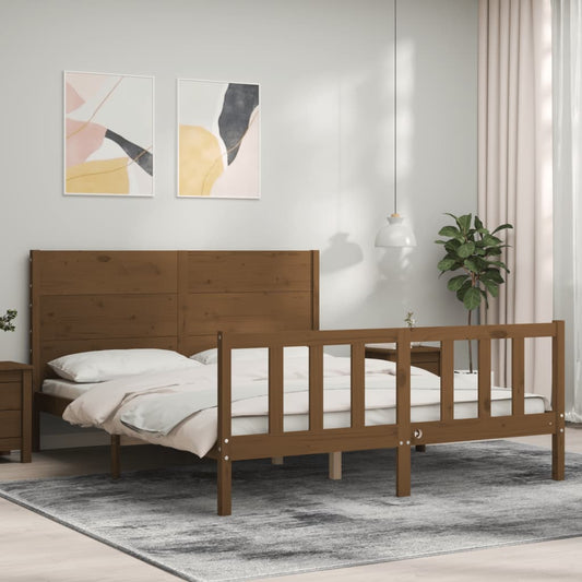 vidaXL Bed Frame with Headboard Honey Brown King Size Solid Wood