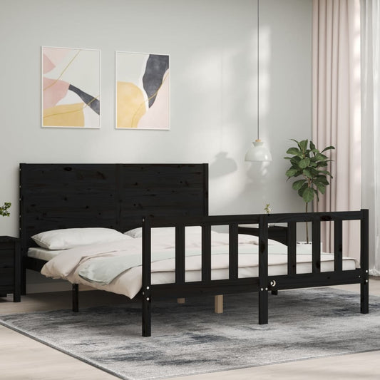 vidaXL Bed Frame with Headboard Black 160x200 cm Solid Wood