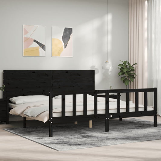 vidaXL Bed Frame with Headboard Black 200x200 cm Solid Wood