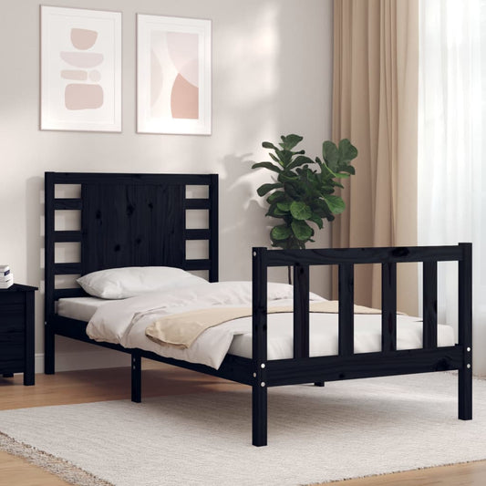 vidaXL Bed Frame with Headboard Black Small Single Solid Wood