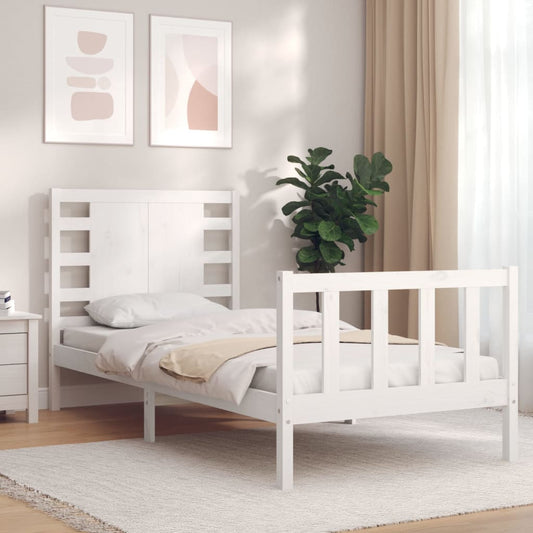 vidaXL Bed Frame with Headboard White Single Solid Wood