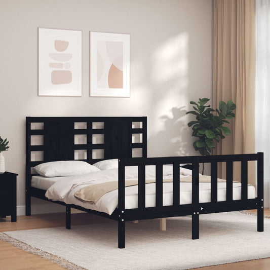 vidaXL Bed Frame with Headboard Black Small Double Solid Wood