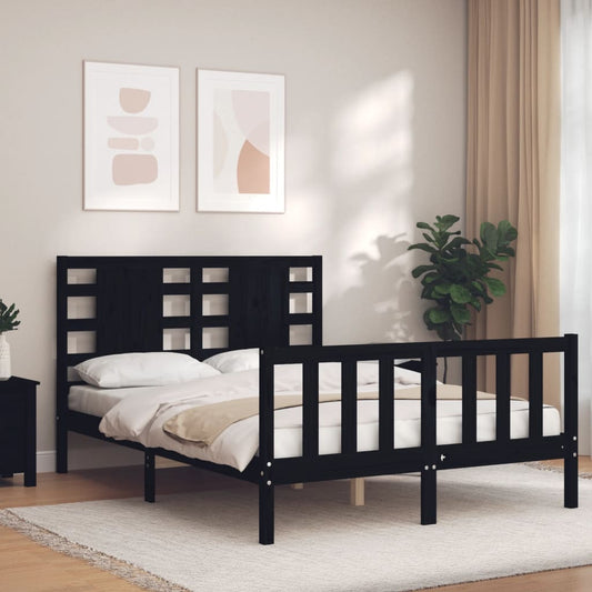 vidaXL Bed Frame with Headboard Black 140x190 cm Solid Wood