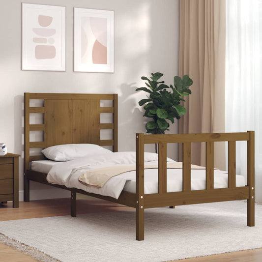 vidaXL Bed Frame with Headboard Honey Brown 100x200 cm Solid Wood
