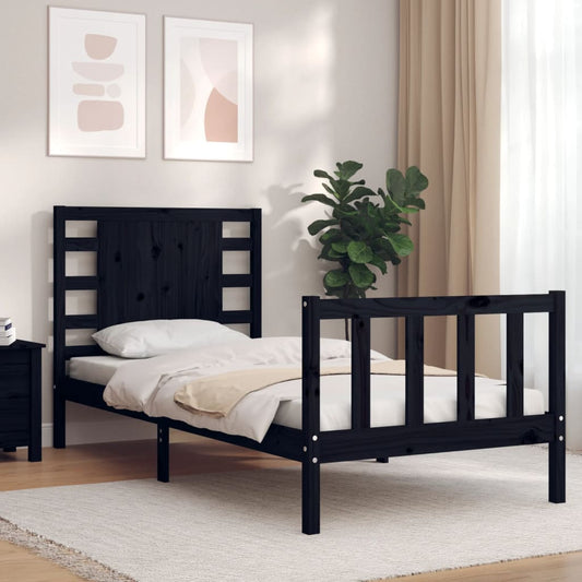 vidaXL Bed Frame with Headboard Black 100x200 cm Solid Wood