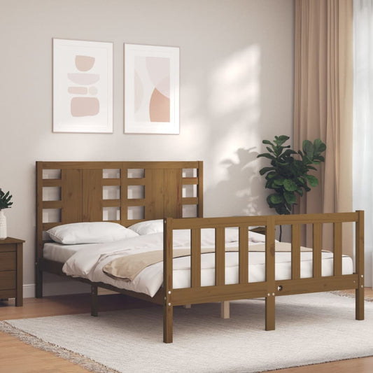 vidaXL Bed Frame with Headboard Honey Brown 140x200 cm Solid Wood