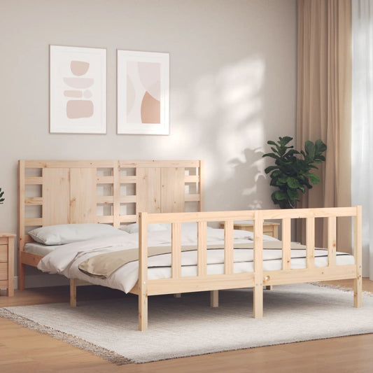 vidaXL Bed Frame with Headboard King Size Solid Wood