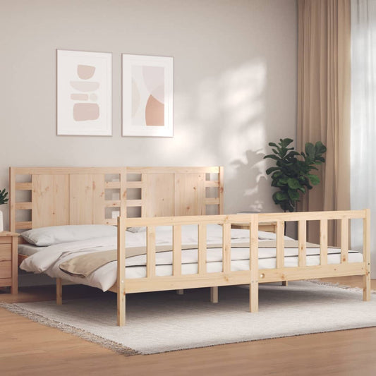 vidaXL Bed Frame with Headboard Super King Size Solid Wood
