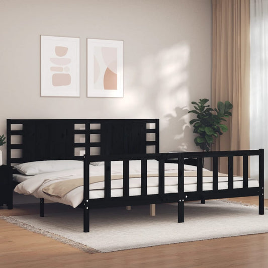 vidaXL Bed Frame with Headboard Black Super King Size Solid Wood