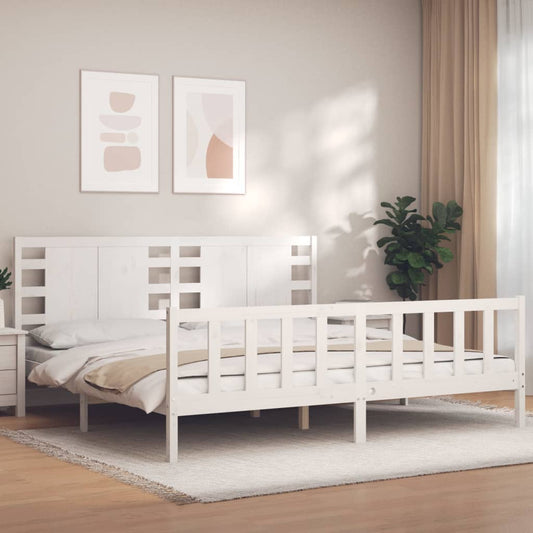 vidaXL Bed Frame with Headboard White 200x200 cm Solid Wood