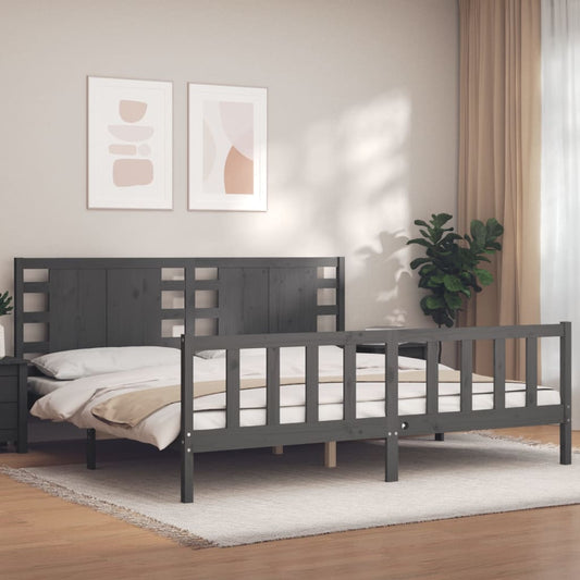 vidaXL Bed Frame with Headboard Grey 200x200 cm Solid Wood