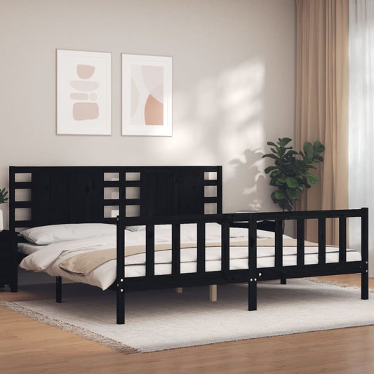 vidaXL Bed Frame with Headboard Black 200x200 cm Solid Wood