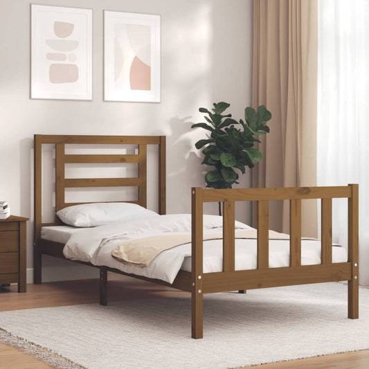 vidaXL Bed Frame with Headboard Honey Brown Single Solid Wood