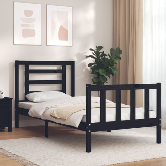 vidaXL Bed Frame with Headboard Black Single Solid Wood