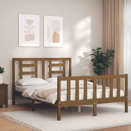 vidaXL Bed Frame with Headboard Honey Brown Small Double Solid Wood