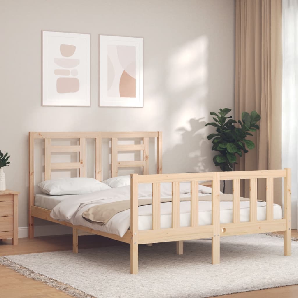 vidaXL Bed Frame with Headboard 140x190 cm Solid Wood