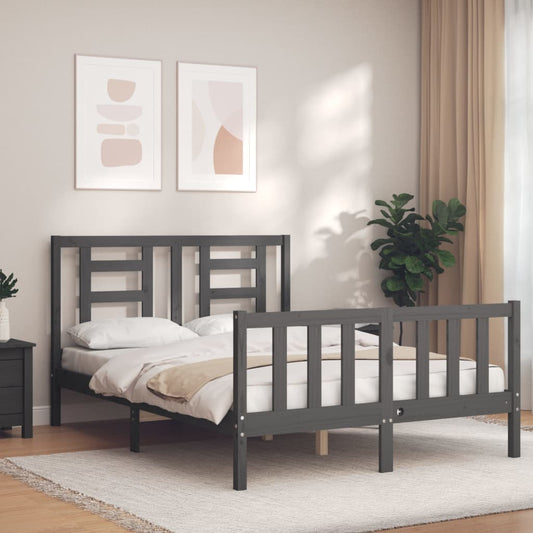 vidaXL Bed Frame with Headboard Grey 140x190 cm Solid Wood
