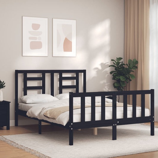vidaXL Bed Frame with Headboard Black 140x190 cm Solid Wood