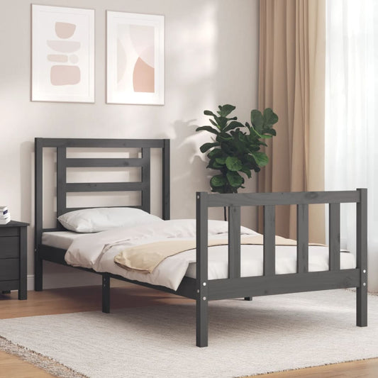 vidaXL Bed Frame with Headboard Grey 100x200 cm Solid Wood