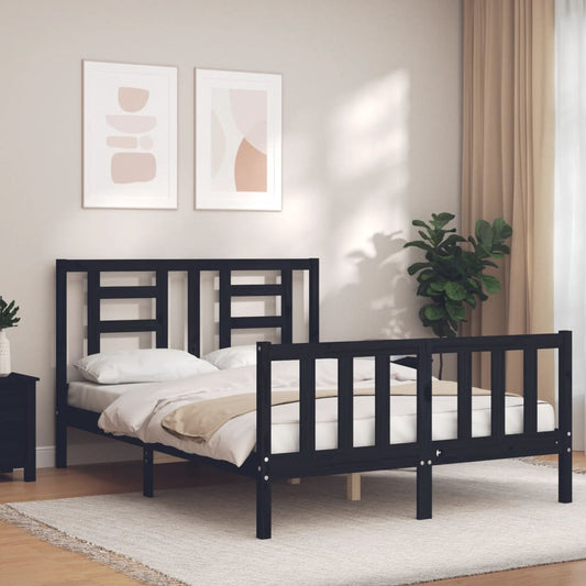 vidaXL Bed Frame with Headboard Black 120x200 cm Solid Wood